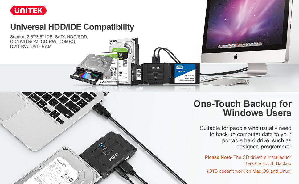 Unitek USB 3.0 IDE/SATA Adapter, Dual-Drive, for 2.5/3.5" HDD/SSD