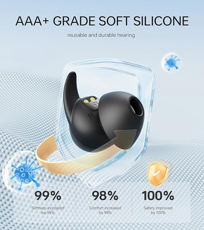 Sleep Earbuds, Noise Blocking Sleep earplugs, Mini Design for Side Sleepers, Bluetooth 5.4, Reusable Flexible Silicone
