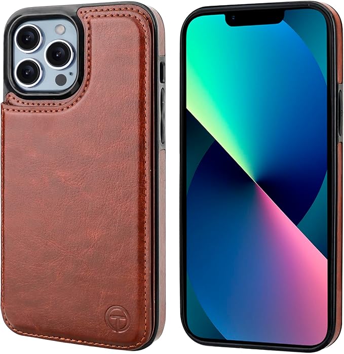 ONETOP Compatible with Magsafe for iPhone 13 Pro Max Wallet Case with Card Holder, PU Leather Kickstand RFID Blocking Case, Double Magnetic Clasp and Durable Shockproof Cover 6.7 Inch (Brown)