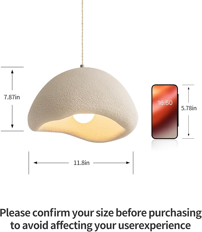 MODIVO 11.8in Wabi Sabi Pendant Light,Plug in Hanging Light Fixture Bulb Included,Japandi Decor Japanese Lamp for Kitchen,Living Room,Dining Room,Bedroom,Island White Chandelier