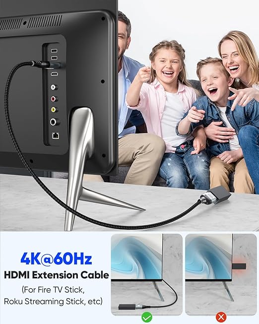 4K HDMI Extension Cable 6.6FT HDMI Extender, HDMI Male to Female Adapter Cord 4K@60Hz, 2K, 1080P, ARC, HDR, 3D Compatible with Laptop, HDTV, Monitor, Roku, Fire TV Stick, Xbox, PS5/PS4