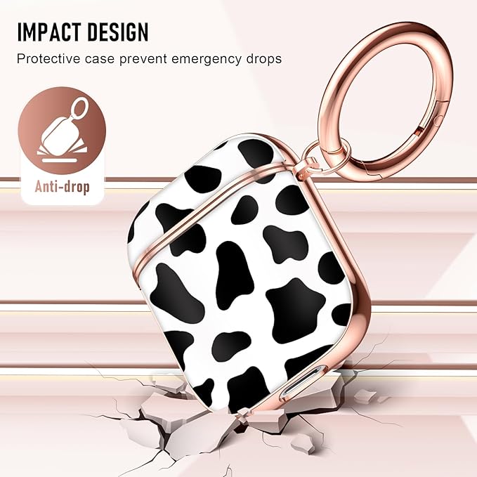 Maxjoy for AirPods 2nd Generation Case, Unique Design Hard Protective Shockproof Airpods Case Cover with Keychain Compatible with Apple AirPods 1st and 2nd Charging Case, Black White Cow
