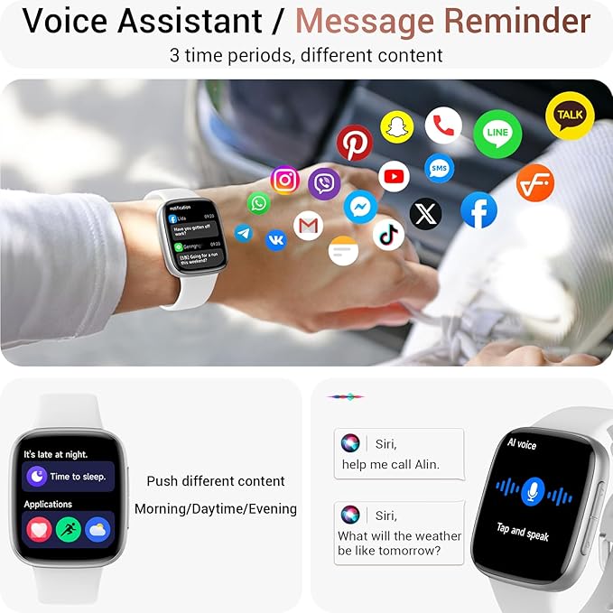Tensky Smart Watch for Men/Women iPhone & Android, 1.85" AMOLED Screen Fitness Tracker with Bluetooth Call, 3ATM Waterproof 24/7 Heart Rate/Sleep/SpO2 Monitor, Pedometer, 100+ Sport Modes, White
