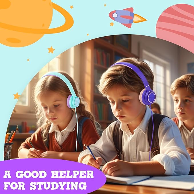Kids Headphones for School Travel, Upgrade USB Type C Safe Volume 94dB, with Mic HD Stereo Sound Foldable On-Ear Headphones for Boys/Girls/Students/Tablet/Travel-Green