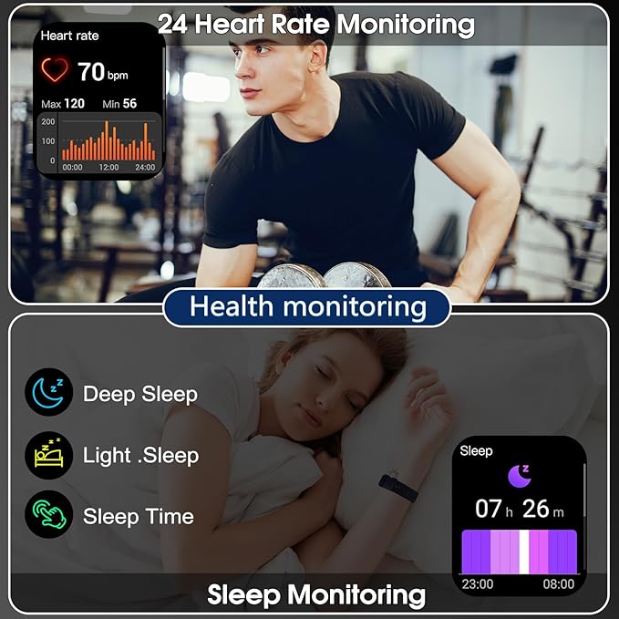 Smart Watch for Men Women(Answer/Make Calls), 1.95" HD Touch Screen Fitness Watch with Sleep Heart Rate Monitor, 110+ Sports Modes, IP68 Waterproof Activity Trackers Compatible with Android iOS, Blue