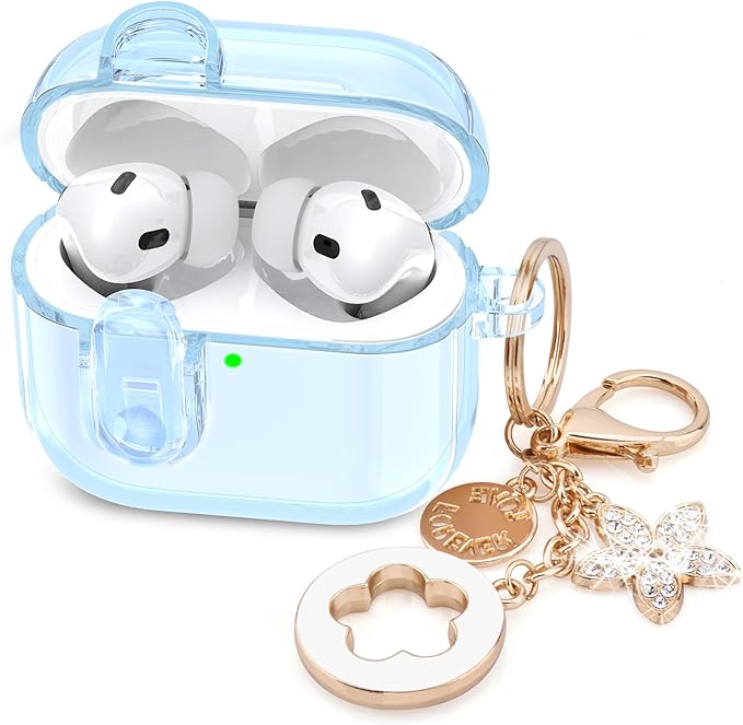 (with Lock) Clear Case Compatible for Cute Apple Airpods Pro 1/2 Cases Women, VISOOM TPU Transparency Air pods Pro 1st 2nd Generation Blue Case Bling Keychain for Airpod Pro2/1