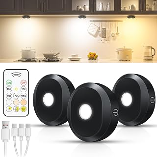 WILLED Puck Lights with Remote Control,3 Colors Under Cabinet Lighting Wireless,Rechargeable Battery LED Tap Light,Timer Function Stick On Lights for Kitchen,Cabinet,Counter,Closet, Shelf,3 Pack - Image 1