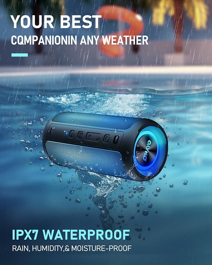 Portable Wireless Speaker with Cool Dynamic LED Lights, Bluetooth Speakers, IPX6 Waterproof, BT5.3, Loud Stereo Wireless Speaker for Party, Beach, Outdoor Camping, Support TF/AUX