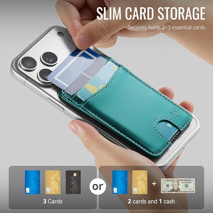 for Magsafe Wallet Magnetic Card Holder RFID Blocking, Strong Magnet Slim Wallet Stick on Phones and Cases for iPhone 17/16/15/14/13/12/ Pro/Max/Plus, Bluish Green