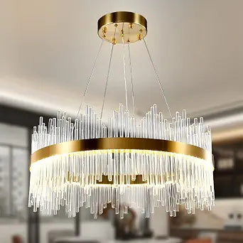 Modern Crystal Chandelier Gold Ceiling Lights, LED Pendant Light Round, Crystal Hanging Lamp for Living Room, Dining Room, Bedroom, Restaurant, Φ24 inch
