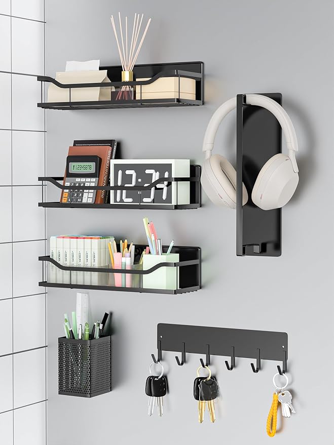 Multifunctional Magnetic Shelf for Washing Machine, Refrigerator, Microwave, and Any Metal Surface, Powerful Magnetic Shelves Include Unique Hollow Design Metal Organizers （6 pcs - Black）