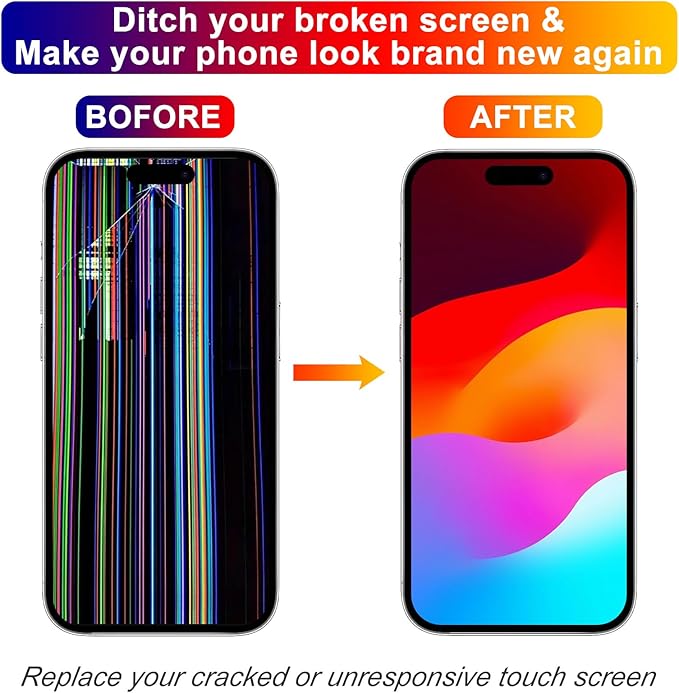 for iPhone 15 Screen Replacement 6.1', 3D Touch Display Full Repair kit, Digitizer Glass Assembly with Tools Set, Tempered Glass, Instruction