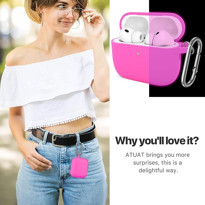 ATUAT for AirPods Pro 3 Case Cover with Cleaner, Protective Soft Silicone Skin with Keychain for Women Men for Apple AirPods Pro 3rd Generation Case(2025), Front LED Visible, Fluorescent Pink