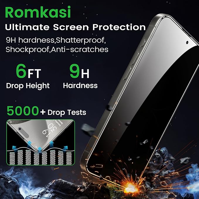 4 Pack Privacy Screen Protector for iPhone 15 Pro Max 6.7 Inch with 4 Pack Camera Lens Protector, Anti Spy Tempered Glass Film, Anti-Scratch, Touch Sensitive, Case Friendly
