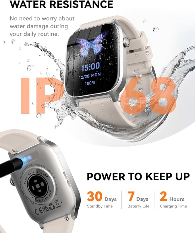 Smart Watches for Women Men, Fitness Tracker Watch with 110 Sports Modes, Step Counter/Sleep Monitor/Pedometer, IP68 Waterproof, Bluetooth Call & Music Control Smartwatch for iPhone/Android,Starlight