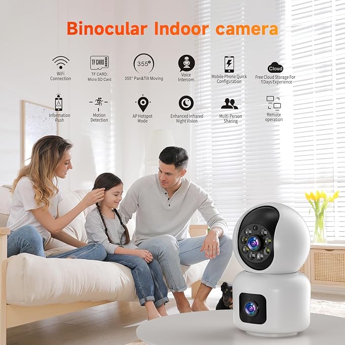 Hawkray 360° Dual Lens Smart Security Camera,2K HD Camera,Support 2.4G/5G,Dual-Band WiFi,Color Night Vision,Motion Detection for Baby and Pet Monitoring,Support Cloud and SD Card Storage.
