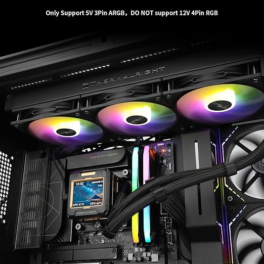 FW360 Black ARGB CPU Water Cooler with 3 PWM Fans with 2000RPM,IPS LCD Screen with 320 * 240 Resolution,Liquid CPU Cooler,CPU PC Aio Cooler for AMD:AM4/AM5/Intel LGA1700