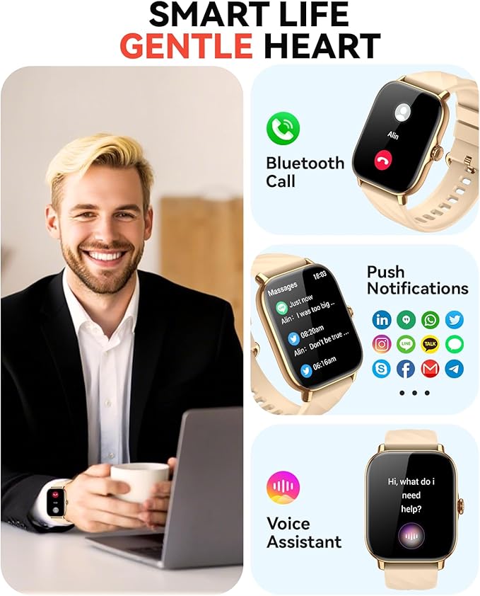 Smart Watches Fitness Tracker for Women Men with Step Counter, Sleep Calorie Monitor, Pedometer, IP68 Waterproof, Smartwatch with 120+ Sports for iPhone Android (Gold)