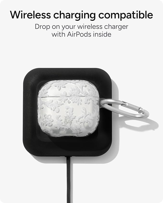 ZAGG Case with Carabiner for AirPods 4 – Wireless Charging Compatible Protective Cover – 360° Drop, Dust & Scratch Protection, Durable Silicone Design, Boho Blossom