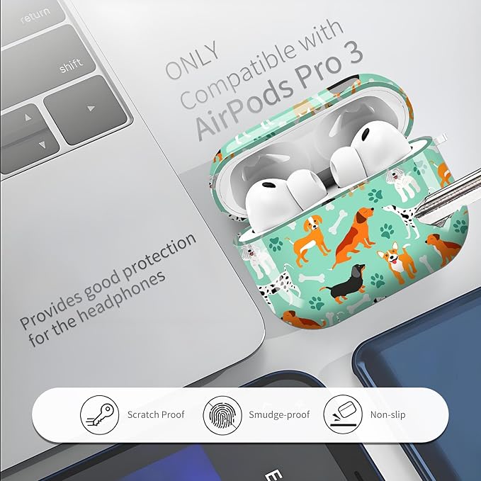 Compatible with AirPods Pro 3 (2025) Case, Airpod Pro 3 Protective Cover with Cute Golden Keychain for Girls & Women (Cute Dogs Bones and Paws)