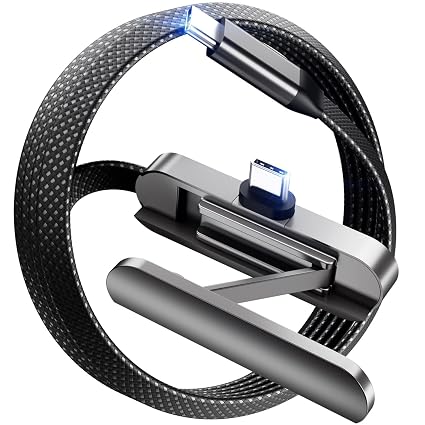 DbillionDa USB C to USB C Cable, Foldable Phone Stand, 90 Degree, 60W, 3FT