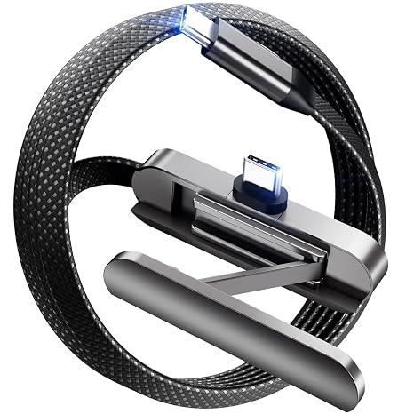 DbillionDa USB C to USB C Cable, Foldable Phone Stand, 90 Degree, 60W, 3FT