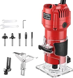 Wood Router Tool, 800W Compact Palm Router for Woodworking, 6-Speed Electric Hand Trimmer, 15000-32000 RPM, 1/4" Collets, 5-Pc Router Bits, Guides & Dust Hood - Image 1