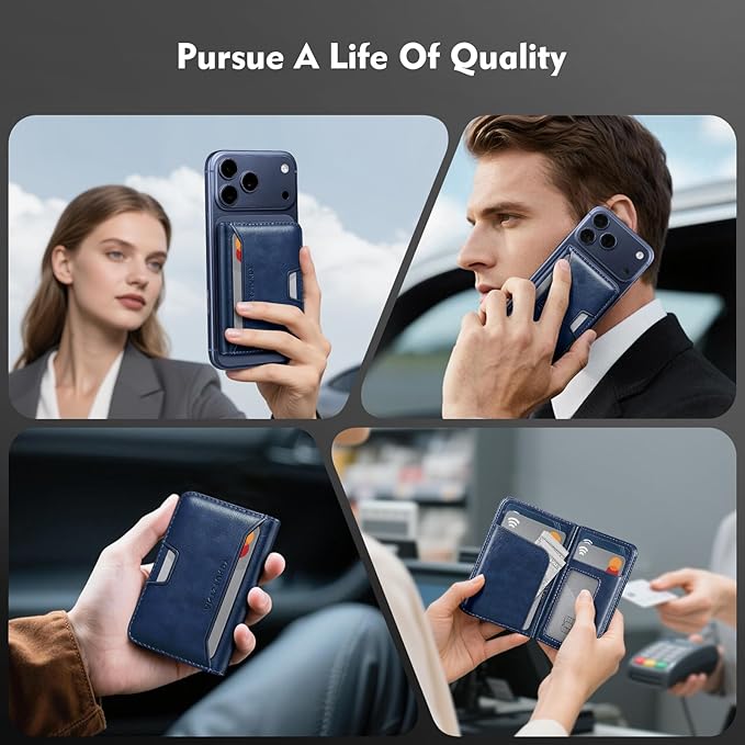 Antsturdy for Magsafe Wallet Stand with Holder,PU Leather RFID Blocking Card Holder,5 Card Slots,Strong Magnet Minimalist Flip Folio Kickstand for iPhone 17/16/15/14/13/12/Pro/Max/Plus/Air,Blue
