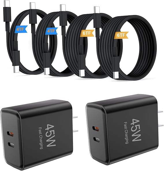 USB-C Fast Charger ，35W+10W Dual-Port Fast Charger with 4-Foot and 6-Foot Type C Cables, Compatible with Samsung Galaxy S25 Ultra/S24+/S23 and iPhone 17/16/15