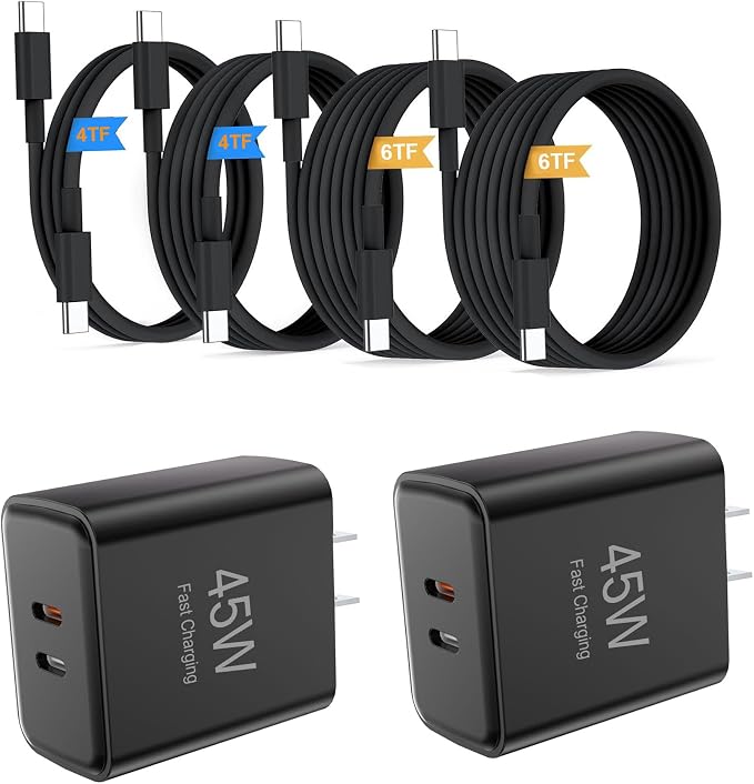 USB-C Fast Charger ，35W+10W Dual-Port Fast Charger with 4-Foot and 6-Foot Type C Cables, Compatible with Samsung Galaxy S25 Ultra/S24+/S23 and iPhone 17/16/15