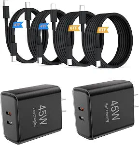 USB-C Fast Charger ，35W+10W Dual-Port Fast Charger with 4-Foot and 6-Foot Type C Cables, Compatible with Samsung Galaxy S25 Ultra/S24+/S23 and iPhone 17/16/15