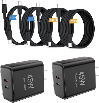 USB-C Fast Charger ，35W+10W Dual-Port Fast Charger with 4-Foot and 6-Foot Type C Cables, Compatible with Samsung Galaxy S25 Ultra/S24+/S23 and iPhone 17/16/15