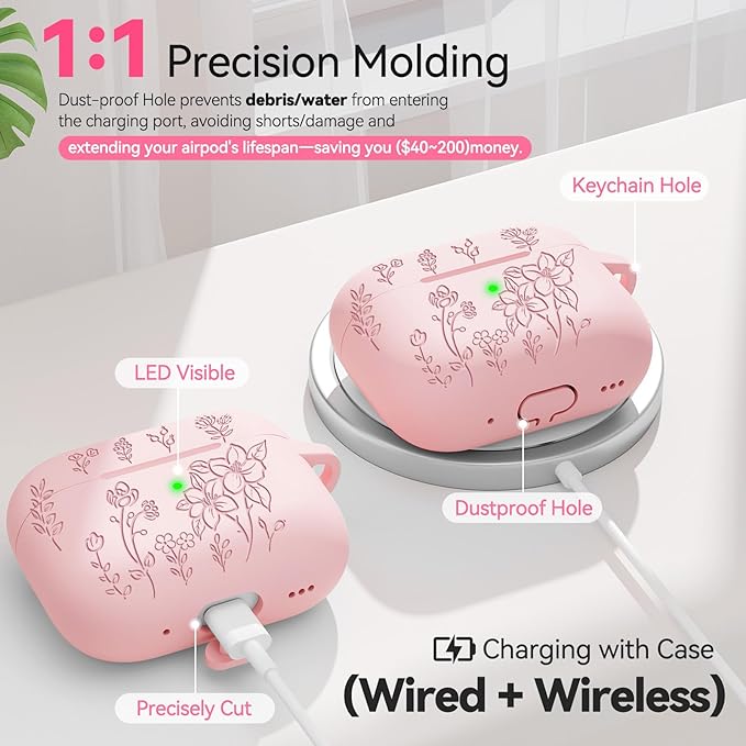 for AirPods Pro 2 Case, Soft Silicone Airpod Pro Case Cover QUTE with Keychain & Cleaning Kit Compatible with AirPods Pro 2nd/1st Generation for Women Girly, Anti-Scratch
