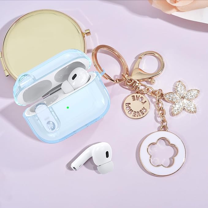 (with Lock) Clear Case Compatible for Cute Apple Airpods Pro 1/2 Cases Women, VISOOM TPU Transparency Air pods Pro 1st 2nd Generation Blue Case Bling Keychain for Airpod Pro2/1