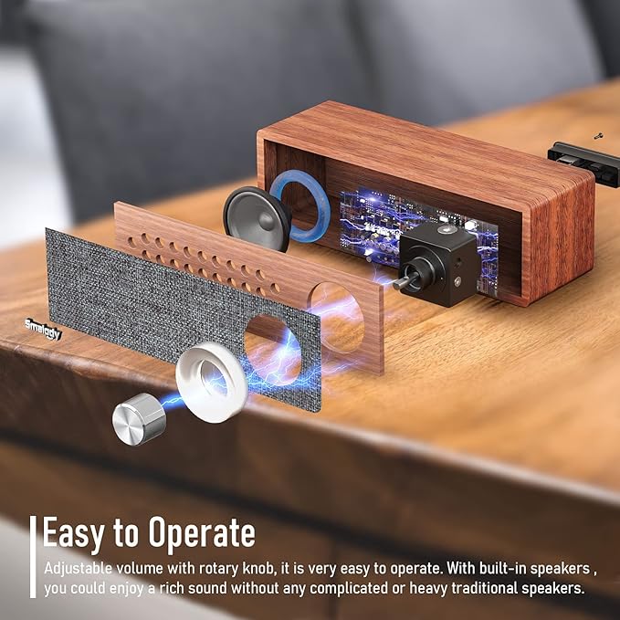 Smalody Wood Retro Bluetooth Speaker, Portable Mini Wireless Bluetooth Speakers, Vintage Wooden Speaker for Room Decoration, Perfect for Cafes, Restaurants, Vintage Coth Stores, Bedroom etc