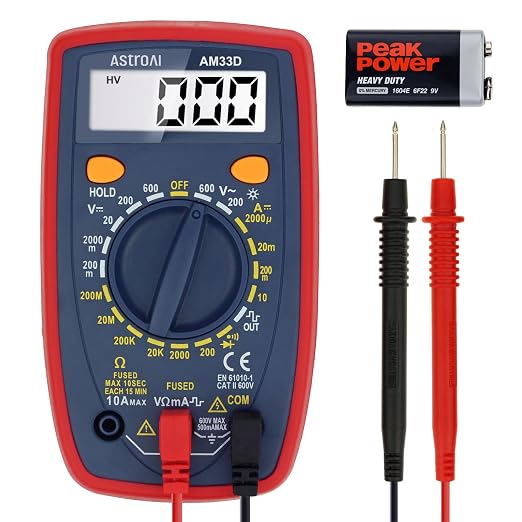AstroAI Digital Multimeter Tester 2000 Counts with DC AC Voltmeter and Ohm Volt Amp Meter; Measures Voltage, Current, Resistance, Continuity and Diode, Blue