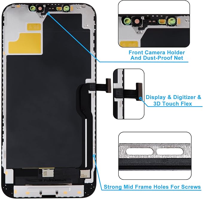 for iPhone 12 Pro Max Screen Replacement 6.7', 3D Touch Display Full Repair kit, Digitizer Assembly with Tools Set, Tempered Glass, Instruction