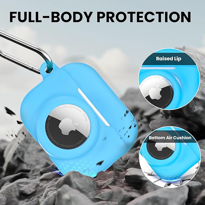 2 in 1 Silicone Case Compatible with AirPods Pro 3 and AirTag 2/1, Shockproof Protective Case Cover for AirPods Pro 3rd Generation 2025 with Cleaner Kit & Carabiner (Glow Blue)