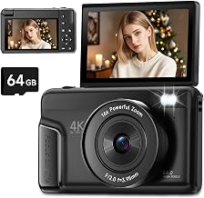 4K Digital Camera 180° Flip Screen Autofocus 64MP 16X Zoom, Black - Image 1