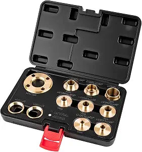 11Pcs Brass Router Bushing Guide Set, Router Template Guide with Lock Nut Adapter, Compatible with Porter Cable Style Router Sub-Bases, for Dovetailing, Cut Out Work & Woodworking Router Accessories