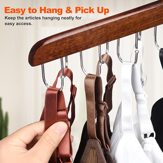 2 Pack Bra and Tank Top Closet Organizer Hanger, Foldable Wooden Space-Saving Hanger with 14 Hooks, Bra Hangers for Closet Organizer，Premium Closet Organizers and Storage for Dorm & Apartment (Brown)