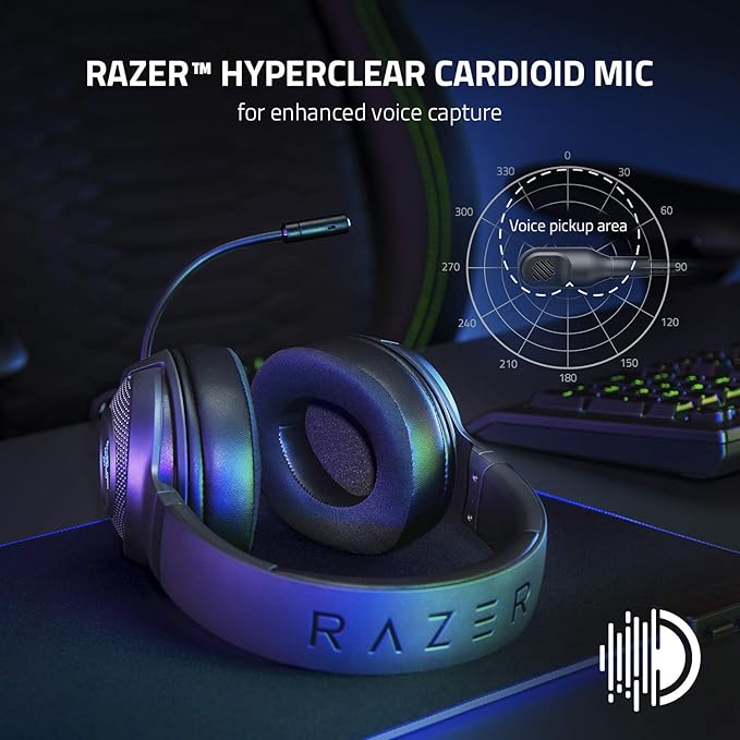 Razer Kraken V3 X Gaming Headset: 7.1 Surround Sound - Triforce 40mm Drivers - HyperClear Bendable Cardioid Mic - Chroma RGB Lighting - for PC - Classic Black