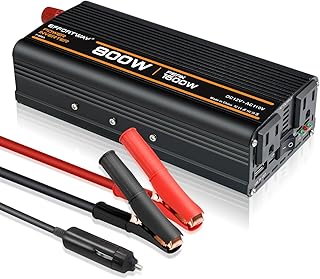 800W Power Inverter, Inverter 12V to 110V with 2 AC Outlets, 2.1A USB Port, Car Power Inverter with Alligator Battery Clamp for Phone, Laptop on Camping, Road Trip