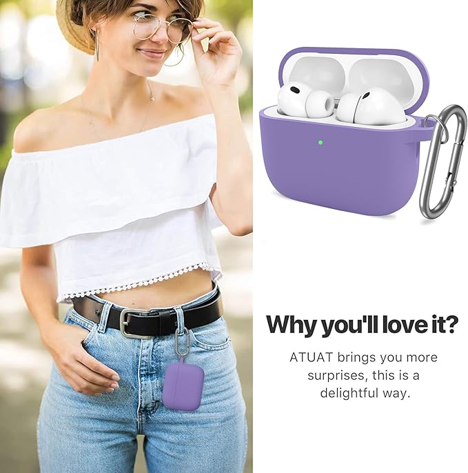 ATUAT for AirPods Pro 3 Case Cover with Cleaner, Protective Soft Silicone Skin with Keychain for Women Men for Apple AirPods Pro 3rd Generation Case(2025), Front LED Visible, Lavender