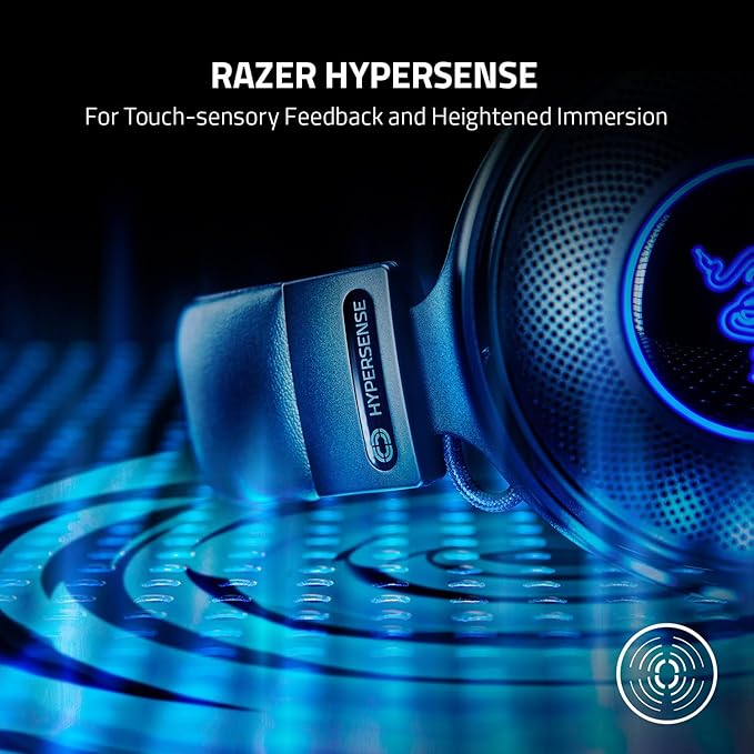 Razer Kraken V3 Pro HyperSense Wireless Gaming Headset w/Haptic Technology: Triforce Titanium 50mm Drivers -THX Spatial Audio - Hyperspeed Wireless - Fabric & Leather Memory foam Cushion (Renewed)