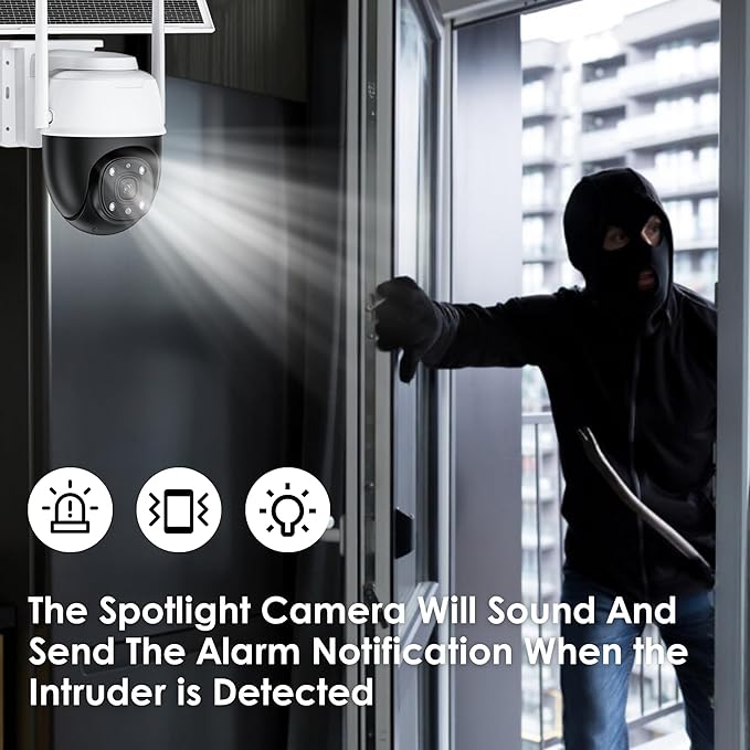 No Wifi Camera, 24 hours Continuous Recording AOV Solar Security Cameras Wireless Outdoor, 4G LTE 2K Outdoor Camera for Home Security,360 Auto Tracking Full Color Night Vision,Powered by Solar Panel