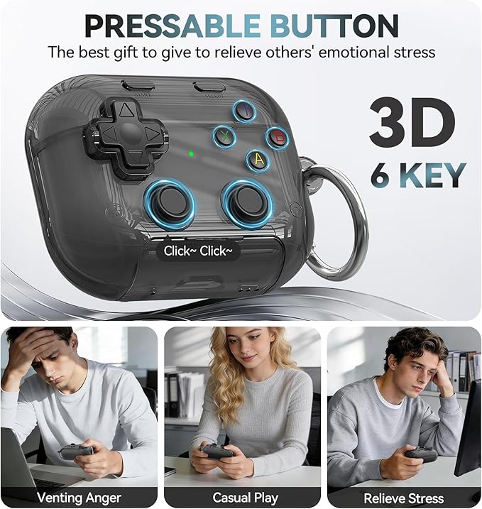 for AirPods Pro 3 Case 2025, with Pressable Button, Safety Lock & Phone Stand for Apple Air Pod Pro 3 Gen Cover, Cool Funny Gifts Case for Women Men to Relief Stress or Pass The Time,Clear Black