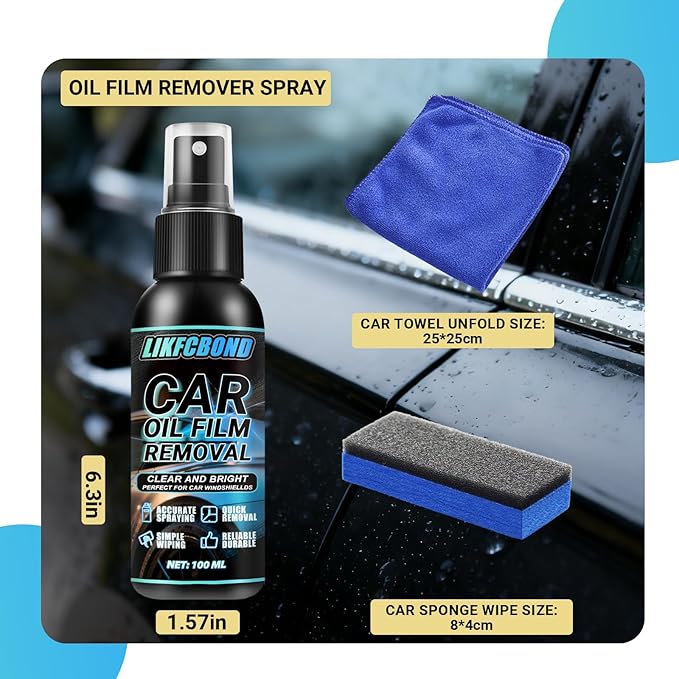 Automotive Oil Film Remover Spray, 100ml Car Whidshield Cleaner Set, Glass Oil Film Remover Liquid Spray Cleanning For Exterior And Interior Use, Shower Door Water Spot
