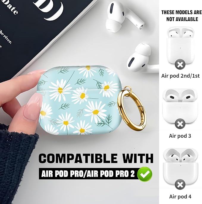 Compatible with AirPod Pro 2nd//1st Generation Case Cover with Key Chain,Full Protective Shockproof Wireless Headphone Case for Airpod Pro 2023/2022/2019（White Flowers）