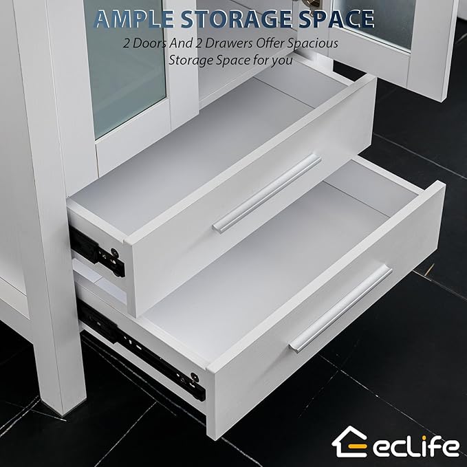 eclife 84" Modern Bathroom Vanity Sink Combo Freestanding Cabinet with Small Side Cabinet, White Rectangle Ceramic Vessel Sink, Water Save Faucet, Drain (White+T03)